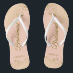 Gold Lace Elegant Coral Peach Bridesmaid Wedding Thongs<br><div class="desc">These elegant wedding flip flops are a great way to thank and recognise your bridesmaids, while giving their feet a rest after a long day. The beautiful design features an elegant design with golden lace frills on a pale orange or coral peach coloured background and fancy gold coloured script lettering....</div>