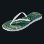 Gold Lace Elegant Emerald Green Bridesmaid Wedding Thongs<br><div class="desc">These elegant wedding flip flops are a great way to thank and recognise your bridesmaids, while giving their feet a rest after a long day. The beautiful design features an elegant design with golden lace frills on an emerald green background and fancy gold coloured script lettering. The text reads Bridesmaid...</div>