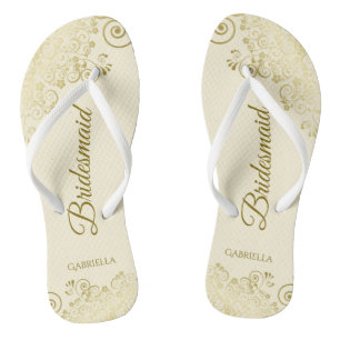 Gold Lace Elegant Ivory Cream Bridesmaid Wedding Thongs