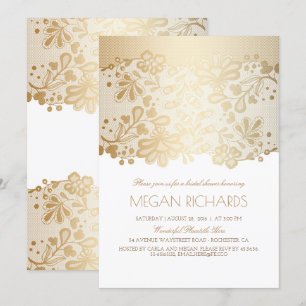 Gold Lace Elegant Vintage White Bridal Shower Invitation
