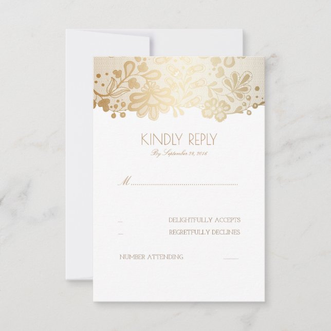Gold Lace Elegant Wedding RSVP Cards (Front)