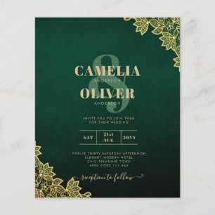 Gold Lace Emerald Green All-in-1 Wedding Invite QR