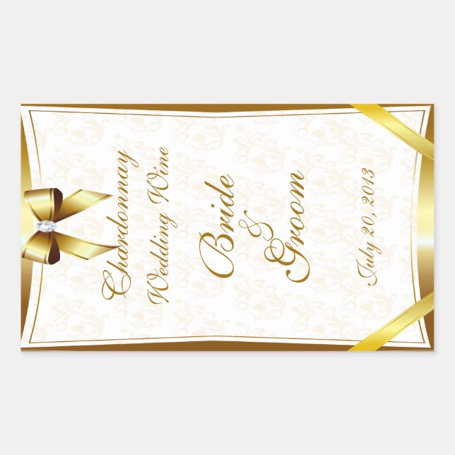 Gold Lace & Gold Wedding Wine Label Sticker (Front)