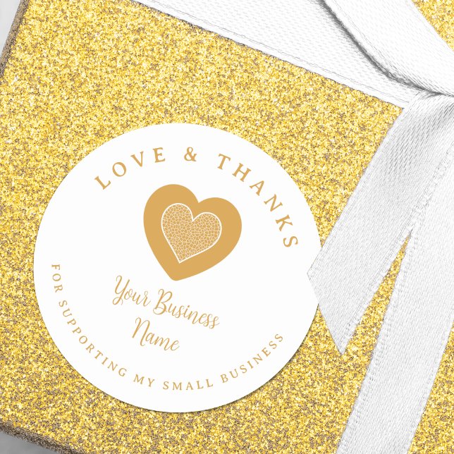 Gold Lace Heart Love & Thanks Supporting Business Classic Round Sticker (Fake Golden Lace Heart Love & Thanks Supporting Small Business Classic Round Sticker.)