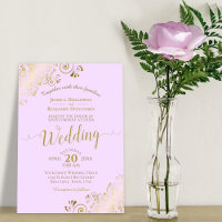 Gold Lace Lilac Purple Elegant Calligraphy Wedding