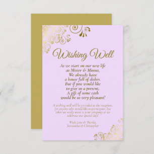 Gold Lace & Lilac Purple Wedding Wishing Well Poem Enclosure Card