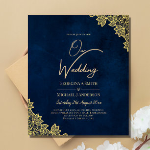 Gold Lace Navy Blue All-in-1 Wedding Invites QR Co Flyer