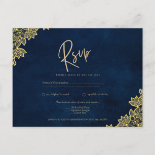 Gold Lace Navy Blue All-in-1 Wedding Invites QR Co Postcard