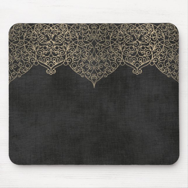 Gold Lace On Black Mouse Pad (Front)