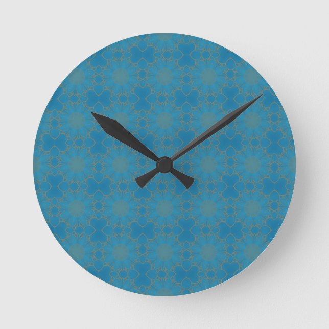 Gold Lace on Blue Round Clock (Front)