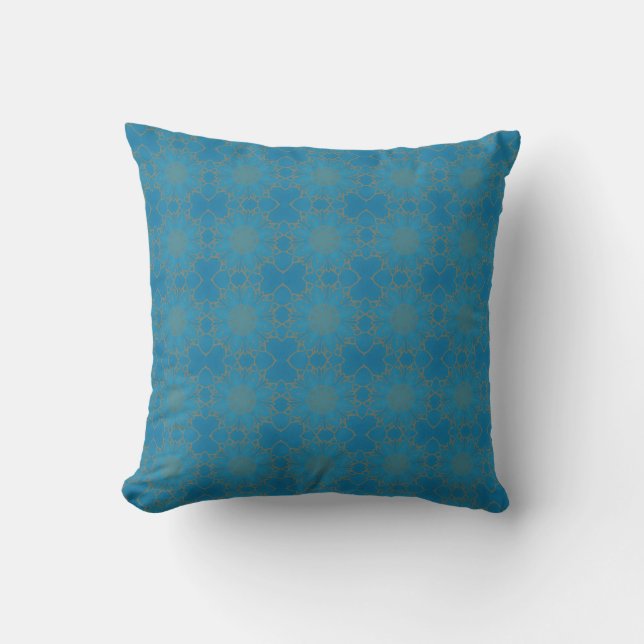 Gold Lace on Blue Throw Pillow (Front)