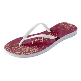 Gold Lace on Burgundy Maroon The Bride Wedding Thongs