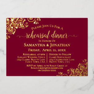 Gold Lace on Burgundy Wedding Rehearsal Dinner