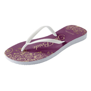 Gold Lace on Cassis Purple The Bride Wedding Thongs