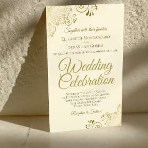 Gold Lace on Cream BUDGET Wedding Invitation Large