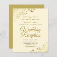 Gold Lace on Cream Wedding Reception BUDGET Invite