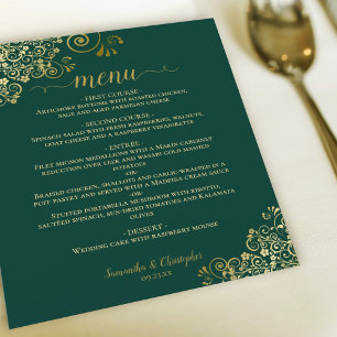 Gold Lace on Emerald Green Budget Wedding Menu