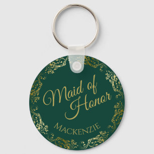 Gold Lace on Emerald Green Maid of Honour Wedding Key Ring
