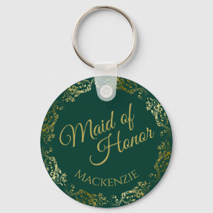 Gold Lace on Emerald Green Maid of Honour Wedding Key Ring