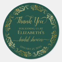 Gold Lace on Emerald Green Thank You Bridal Shower