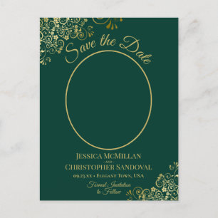 Gold Lace on Emerald Wedding Save the Date Photo Announcement Postcard