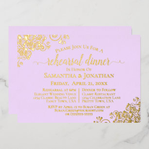 Gold Lace on Lilac Purple Wedding Rehearsal Dinner