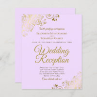 Gold Lace on Lilac Wedding Reception BUDGET Invite