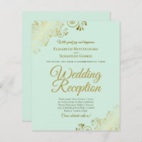 Gold Lace on Mint Wedding Reception BUDGET Invite