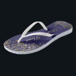 Gold Lace on Navy Blue Maid of Honour Wedding Thongs<br><div class="desc">These beautiful wedding flip flops are a great way to thank and recognise your Maid of Honour while saving her feet at the same time. Features an elegant design with golden lace frills on a navy blue background and fancy gold coloured script lettering. The test reads Maid of Honour with...</div>