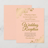 Gold Lace on Peach Wedding Reception BUDGET Invite