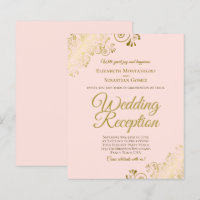 Gold Lace on Pink Wedding Reception BUDGET Invite