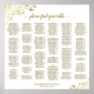 Gold Lace on White Alphabetical Seating Chart