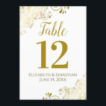 Gold Lace on White Large Wedding Table Number<br><div class="desc">These beautiful wedding table number cards are designed to come in a wider variety of sizes than our standard table numbers. They feature a simple yet elegant design with gold script calligraphy on a white background with a frilly gold faux foil lace filigree in the corners. Perfect way to make...</div>