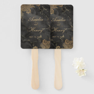 Gold Lace Ornate Black Marble Border Wedding Hand Fan