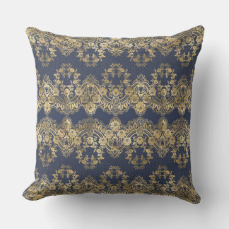 Gold lace,pattern,dark blue,elegant, pattern,chic, cushion