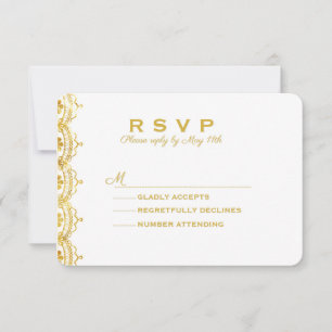 Gold Lace Photo Wedding RSVP Card