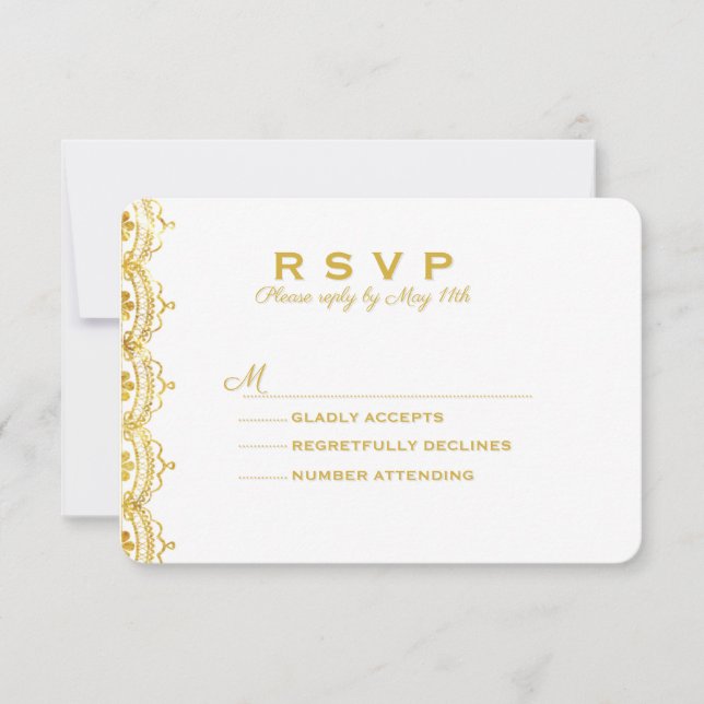 Gold Lace Photo Wedding RSVP Card (Front)