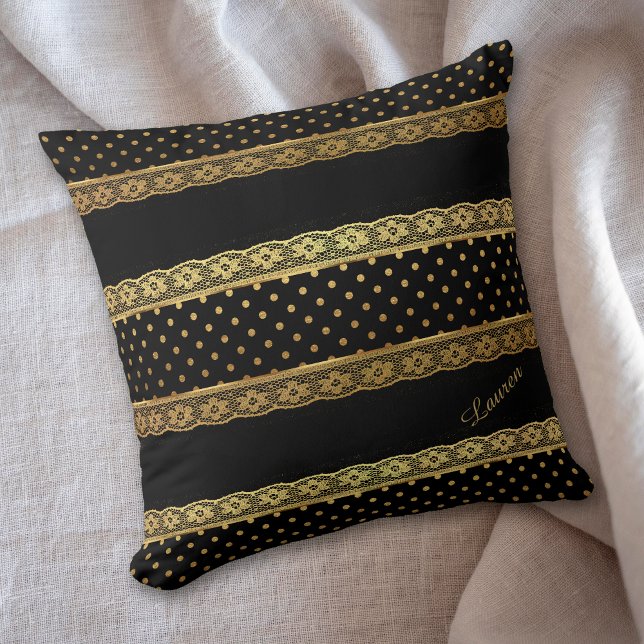 Gold Lace Polka Dot Black Cushion (Creator Uploaded)