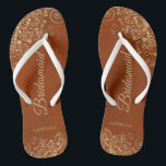 Gold Lace & Rust Orange Elegant Bridesmaid Wedding Thongs<br><div class="desc">These elegant wedding flip flops are a great way to thank and recognise your bridesmaids, while giving their feet a rest after a long day. The beautiful design features an elegant design with golden lace frills on a rust orange coloured background and fancy gold coloured script lettering. The text reads...</div>