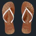 Gold Lace & Rust Orange Elegant Bridesmaid Wedding Thongs<br><div class="desc">These elegant wedding flip flops are a great way to thank and recognise your bridesmaids, while giving their feet a rest after a long day. The beautiful design features an elegant design with golden lace frills on a rust orange coloured background and fancy gold coloured script lettering. The text reads...</div>
