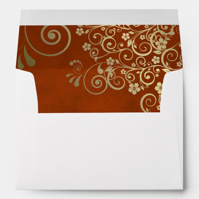 Gold Lace Rust Orange Inside Flap Elegant Wedding Envelope (Back (Bottom))