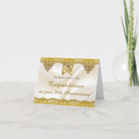 Gold Lace Satin Ribbon 50th Golden Anniverary Card