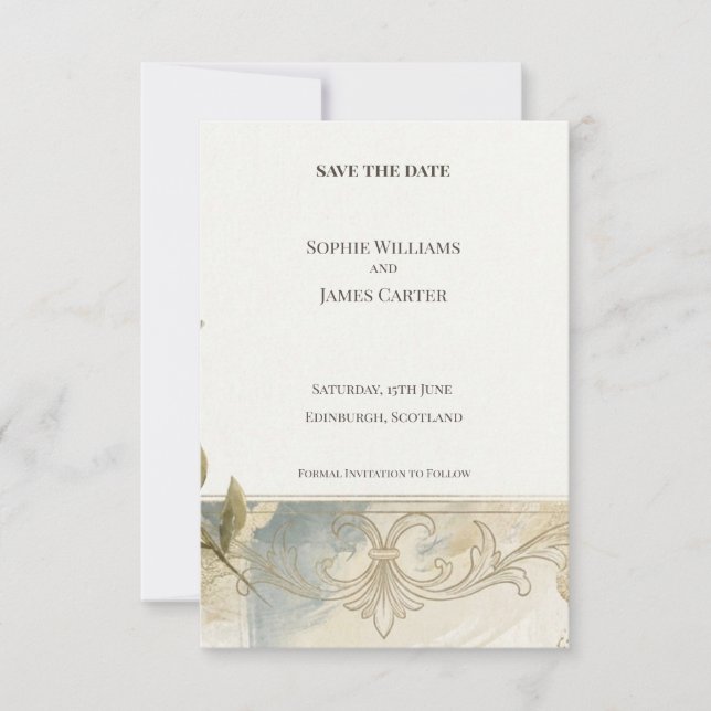 Gold Lace Save The Date Card (Front)