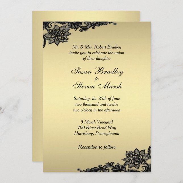 Gold Lace Wedding Invitation (Front/Back)