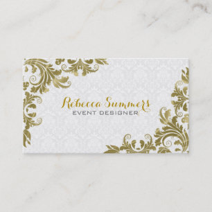 Gold Lace White Damasks Business Card