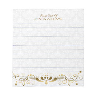 Gold Lace White Damasks Notepad