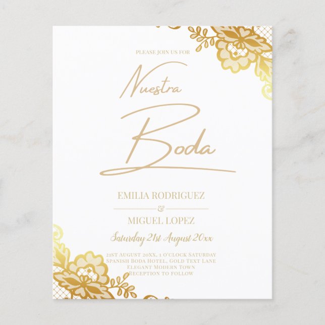 Gold Lace White Wedding Invitation Classic Elegant (Front)