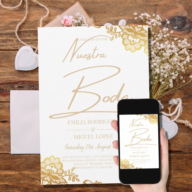 Gold Lace White Wedding Invitation Classic Elegant (Creator Uploaded)