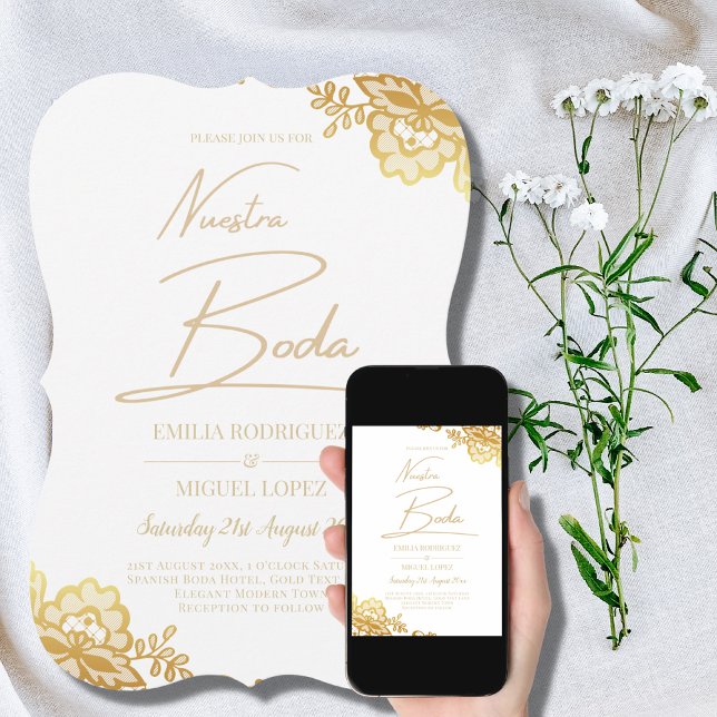 Gold Lace White Wedding Invitation Classic Elegant (Creator Uploaded)