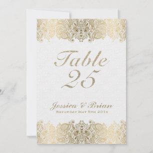 Gold Lace & White Wedding Table Number